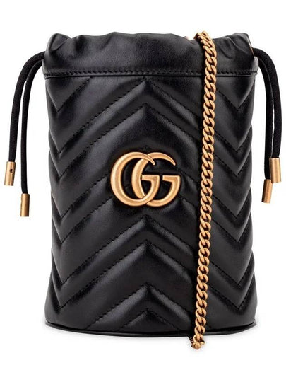 GG Marmont Gold Chain Mini Bucket Bag Black - GUCCI - BALAAN 2