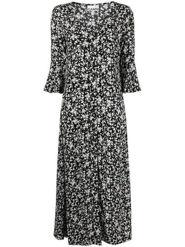 Women's Floral Long Dress Black - GANNI - BALAAN 1