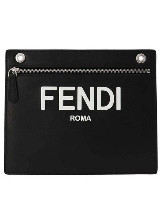 Logo Embossed Zipper Pocket Clutch Bag Black - FENDI - BALAAN 1