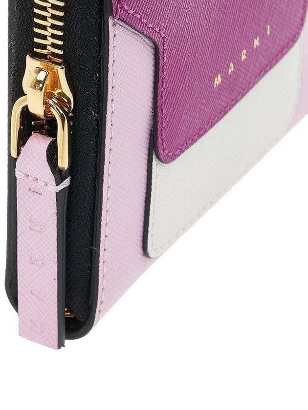 Logo Printed Round Zip Leather Half Wallet Pink - MARNI - BALAAN 8