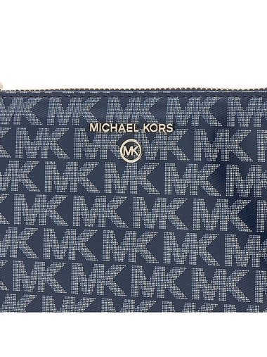 Jet Set Monogram Leather Clutch Bag Navy - MICHAEL KORS - BALAAN 7