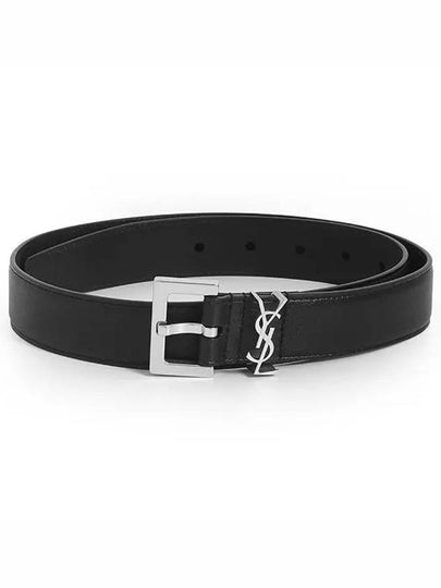 Square Buckle Monogram Leather Belt Black - SAINT LAURENT - BALAAN 2