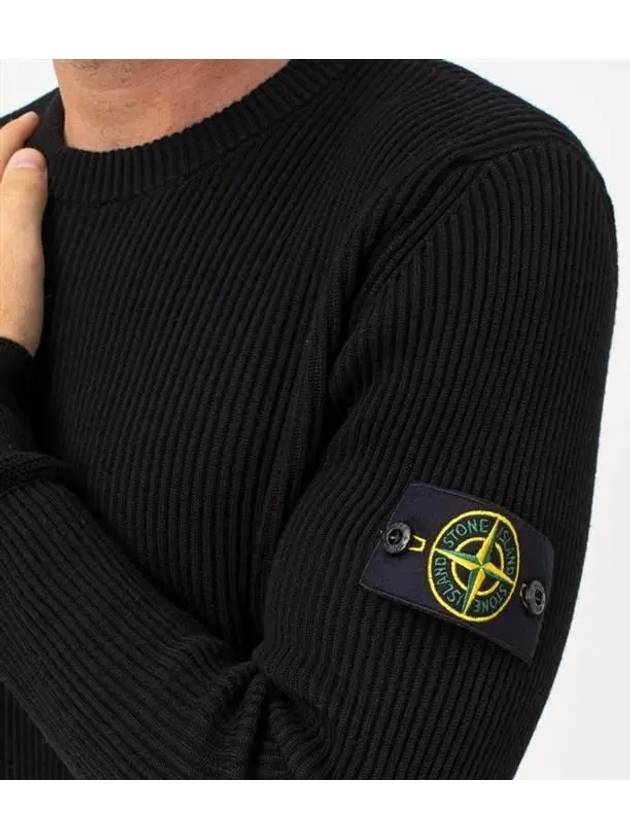 Wappen Patch Crew Neck Ribbed Wool Knit Top Black - STONE ISLAND - BALAAN 8