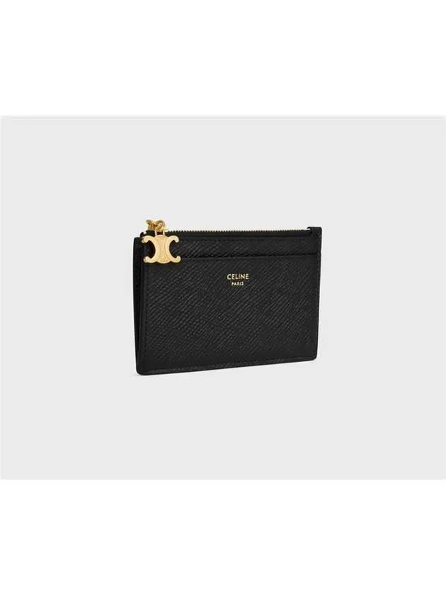 Triomphe Charms Zipper Grained Calfskin Card Wallet Black - CELINE - BALAAN 3