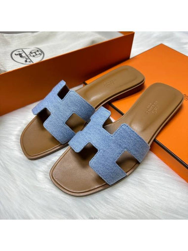 Oran Denim Women Sandals Slippers - HERMES - BALAAN 1