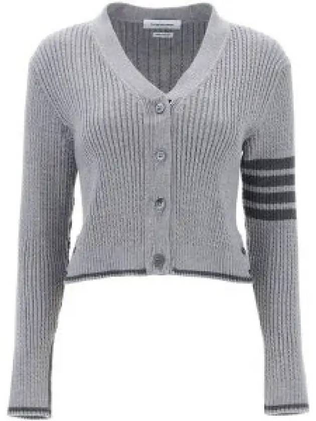 4 Bar Cable Wool Crop Cardigan Grey - THOM BROWNE - BALAAN 2