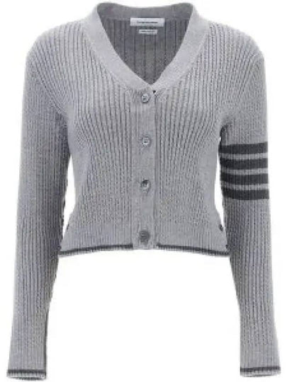 4 Bar Cable Wool Crop Cardigan Grey - THOM BROWNE - BALAAN 2