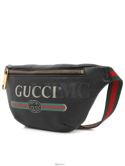 Logo Print Black Leather Belt Bag Waist Hip Sack 527792 - GUCCI - BALAAN 2