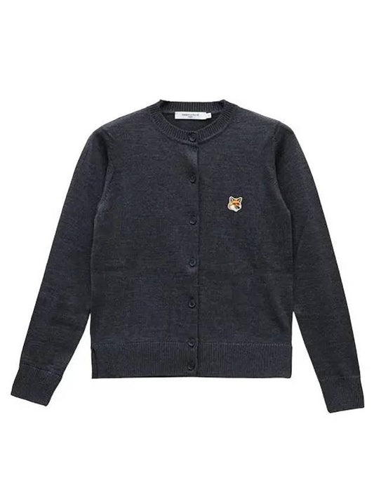 Fox Head Patch Adjusted Round Neck Cardigan Grey - MAISON KITSUNE - BALAAN 2