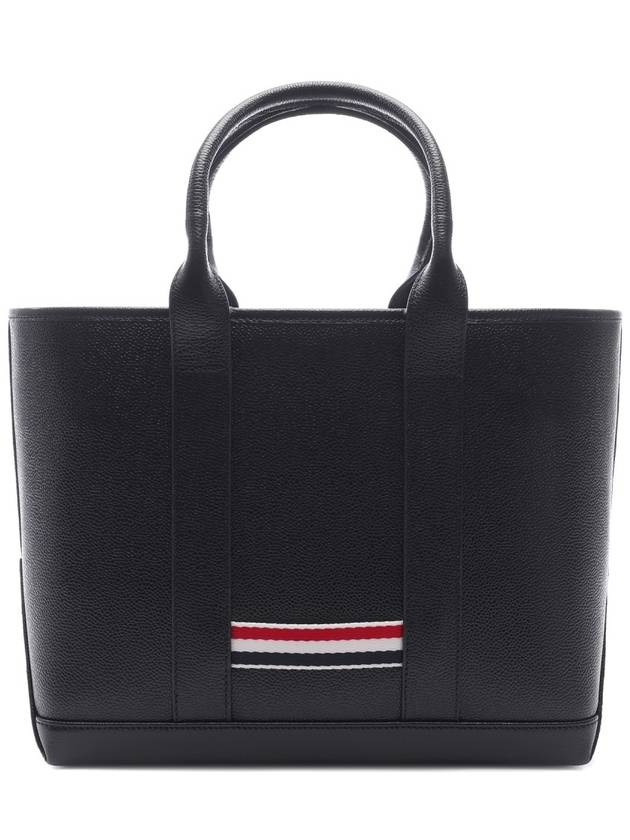 Three Stripe Tab Stripe Leather Tote Bag Black - THOM BROWNE - BALAAN 5