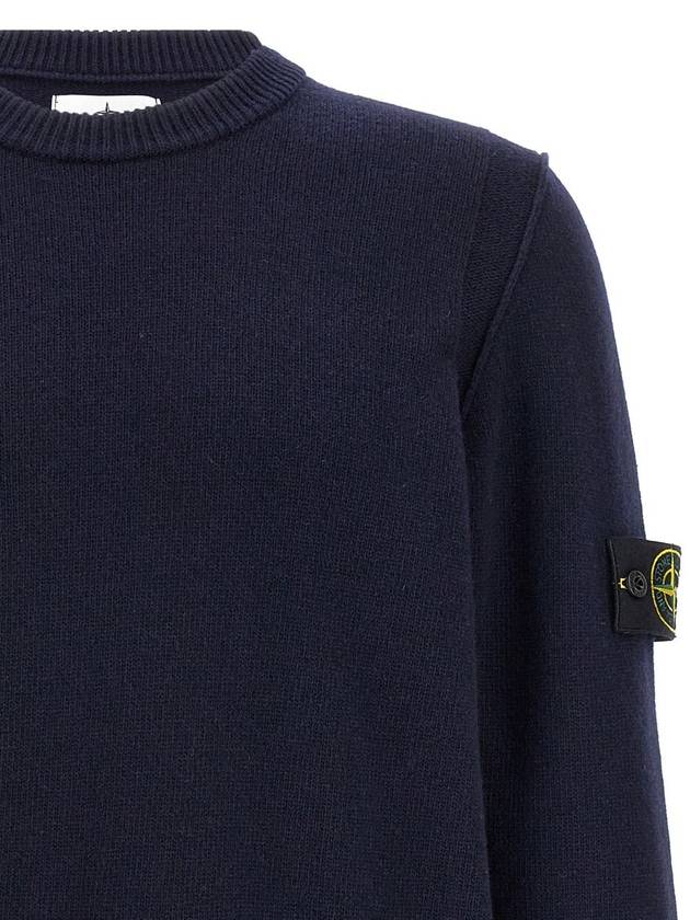 Logo Patch Lambswool Crewneck Knit Top Navy - STONE ISLAND - BALAAN 4