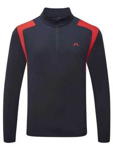 Lucas Quarter Zipper Long Sleeve T-Shirt Navy Barbados Cherry - J.LINDEBERG - BALAAN 1