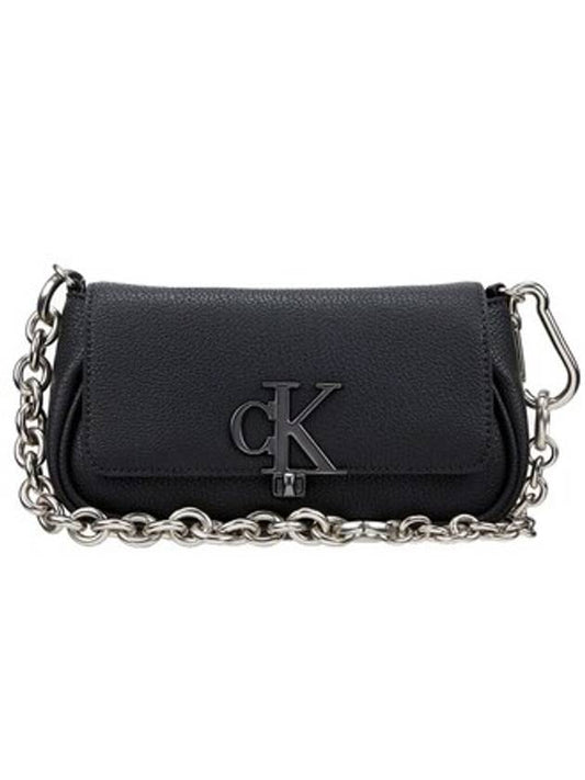 Minimal Monogram Chain Flap Small Shoulder Bag Black - CALVIN KLEIN - BALAAN 1