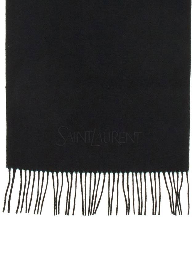 Embroidered Logo Cashmere Muffler Black - SAINT LAURENT - BALAAN 4