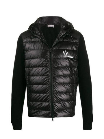 logo knit padding mix hooded jacket black - MONCLER - BALAAN 1