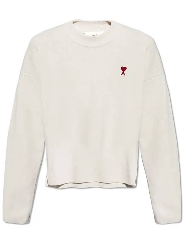 Red ADC Chain Stitch Heart Logo Knit Top Ivory - AMI - BALAAN 3