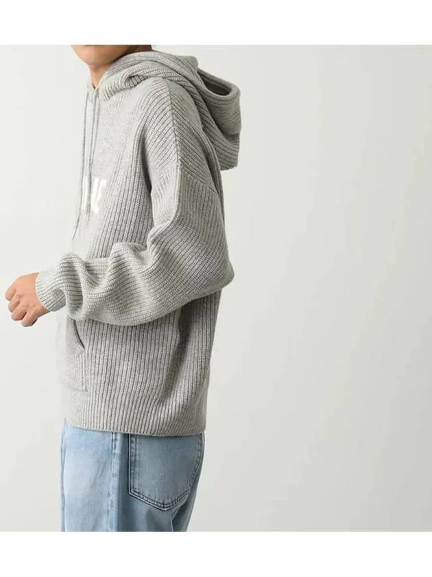 Logo Patch Ribbed Wool Hoodie Light Grey - CELINE - BALAAN 5