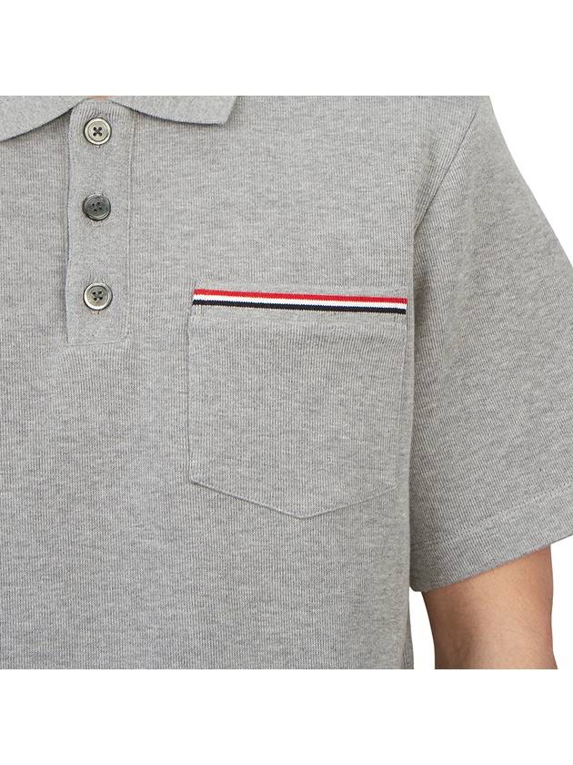 RWB Pocket Interlock Cotton Short Sleeve Polo Shirt Grey - THOM BROWNE - BALAAN 11