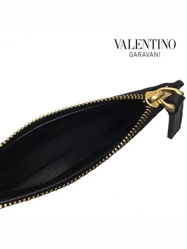 V Logo Signature Leather Card Wallet Black - VALENTINO - BALAAN 9