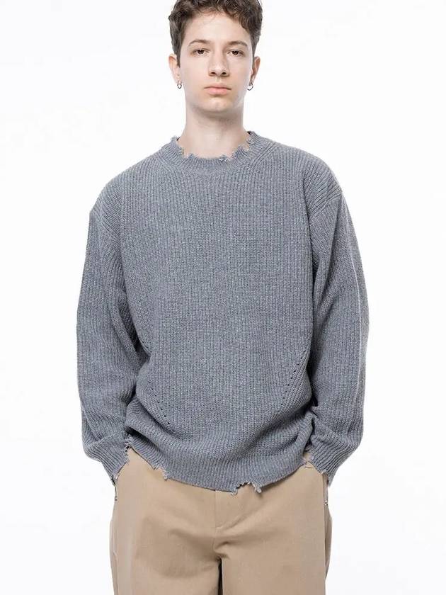 Men s M243TP06GR Tier Damage Punching Round Knit Gray - CHANCE'S NOI - BALAAN 7