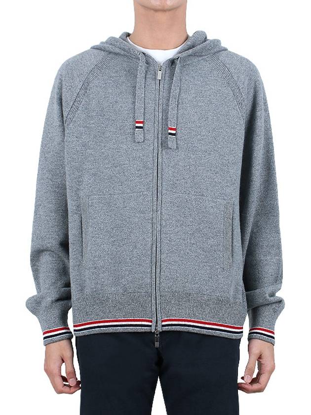 Cashmere Knit Zip Up Hoodie Grey - THOM BROWNE - BALAAN 3