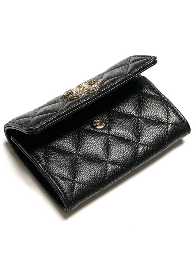 Classic Silver Logo Quilted Caviar Card Wallet Black - CHANEL - BALAAN 6