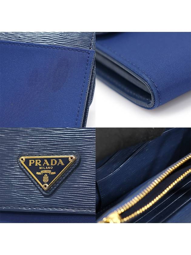 1MT437 Blue Tesuto Vitello Move Gold Triangle Long Wallet Cross Bag - PRADA - BALAAN 7