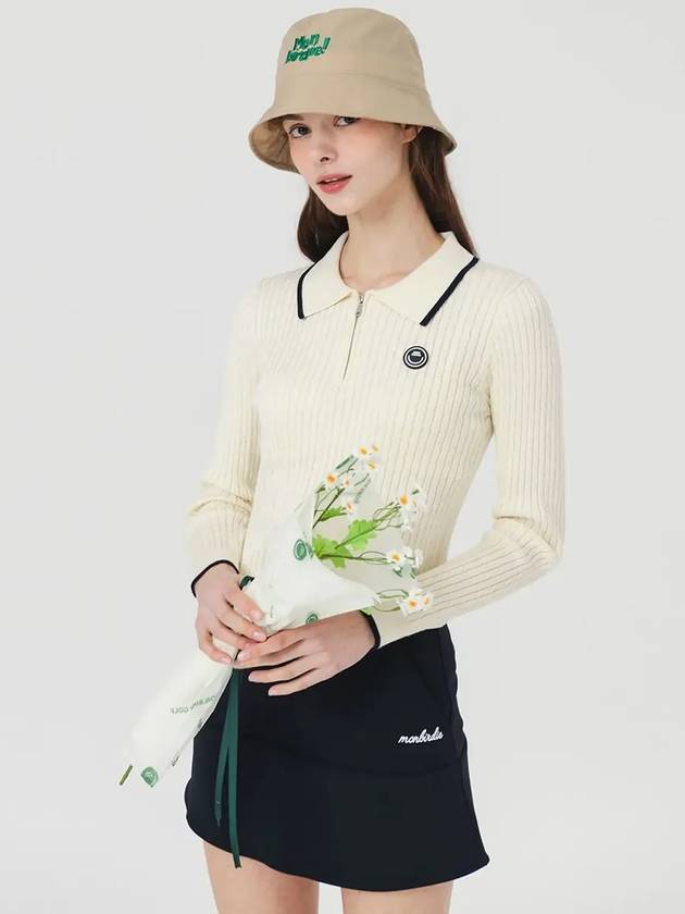 Rayon collar neck half zip-up ribbed knit IVORY - MONBIRDIE GOLF - BALAAN 7