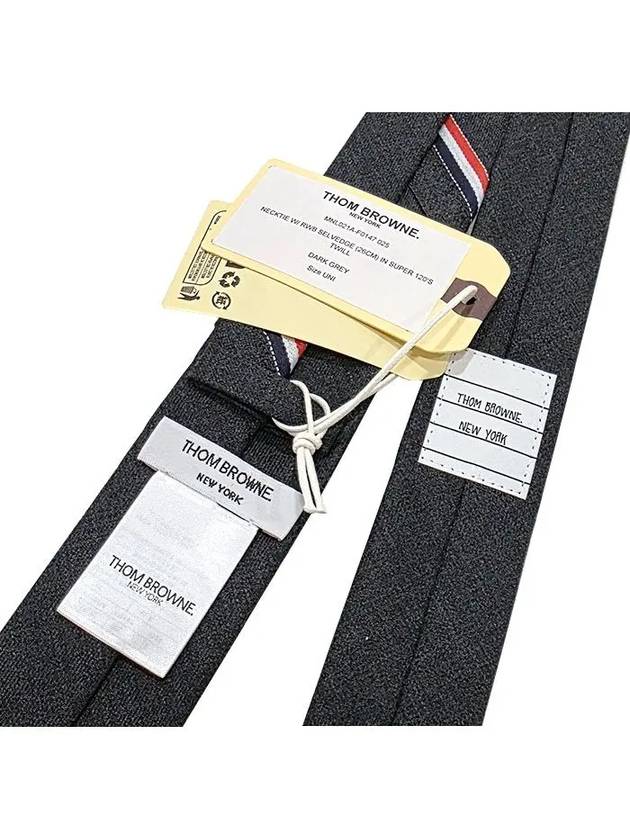 Three Stripes Classic RWB Selvage Super 120 Count Wool Tie Dark Grey - THOM BROWNE - BALAAN 5