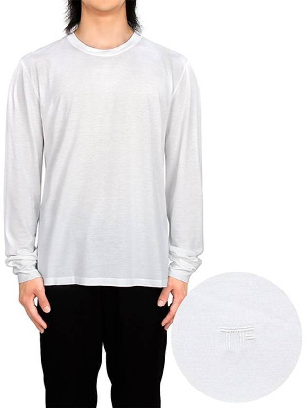 Embroidered Logo Lyocell Cotton Blend Jersey Long Sleeve T-Shirt White - TOM FORD - BALAAN 2