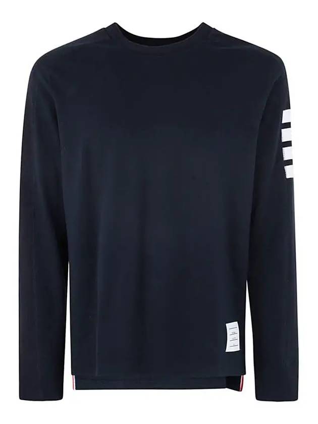 4-Bar Striped Cotton Long Sleeve T-Shirt Navy - THOM BROWNE - BALAAN 3