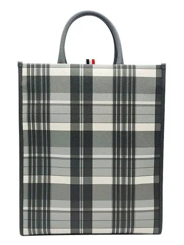 4 Bar Vertical Pebble Grain Leather Tote Black White - THOM BROWNE - BALAAN 3