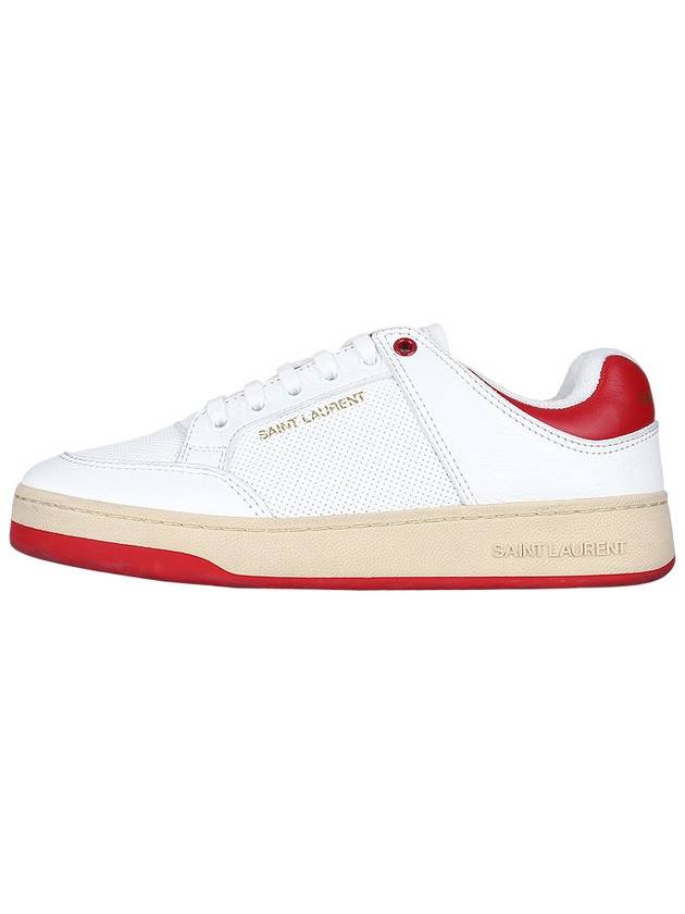 Crack Lace Up Calf Leather Low Top Sneakers White Red - SAINT LAURENT - BALAAN 4