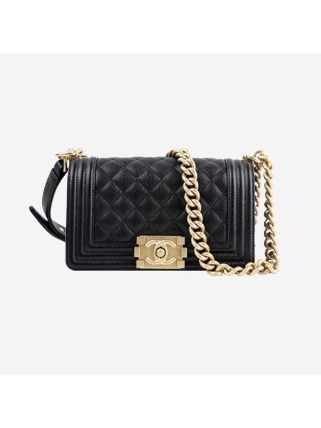 Boy Small Flap Bag Grained Calfskin Gold Metal Black - CHANEL - BALAAN 1