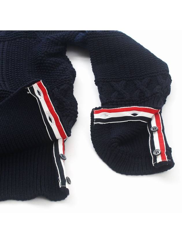 Men's Navy Aran Cable Classic Crew Neck Knit - THOM BROWNE - BALAAN.