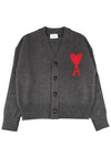 Big Heart Logo Wool Cardigan Grey - AMI - BALAAN 3