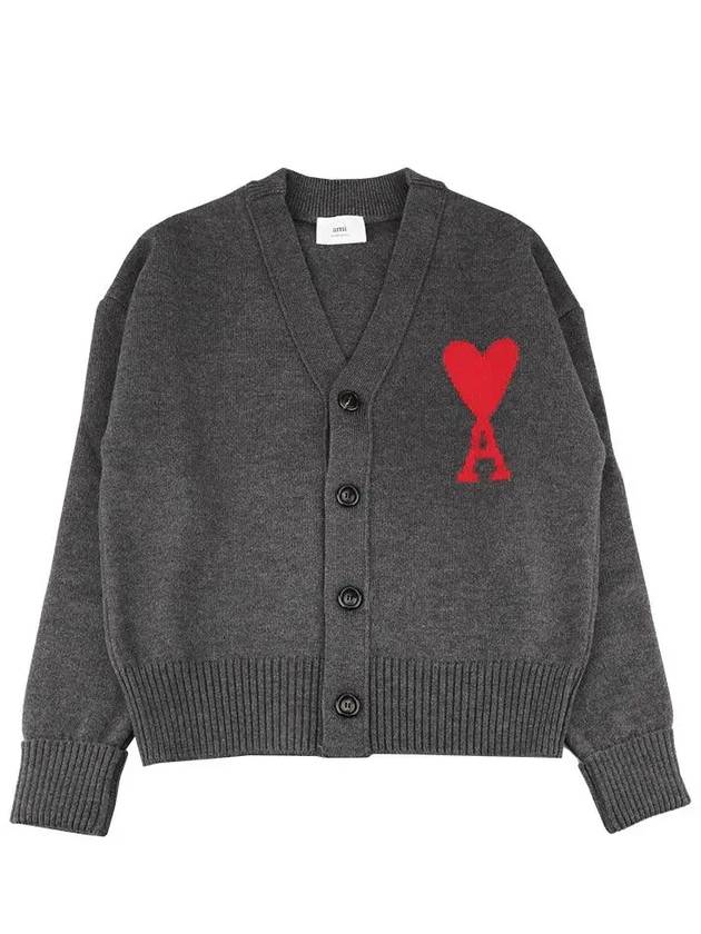 Big Heart Logo Wool Cardigan Grey - AMI - BALAAN 3