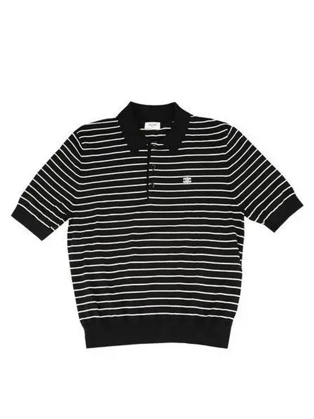 Striped Triomphe Short Sleeve Polo Shirt Black - CELINE - BALAAN 2