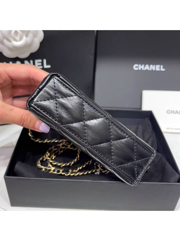 Mini Kelly Bag Shiny Vintage Calfskin Gold Black - CHANEL - BALAAN 6