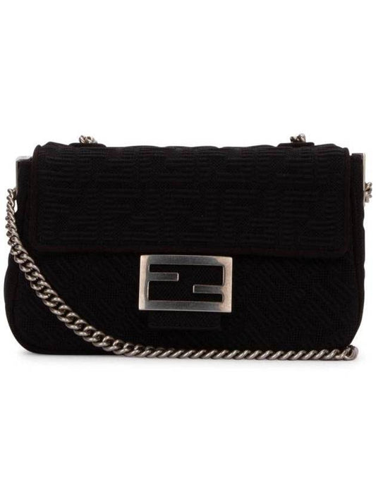 Baguette FF Fabric Chain Mini Bag Black - FENDI - BALAAN 1