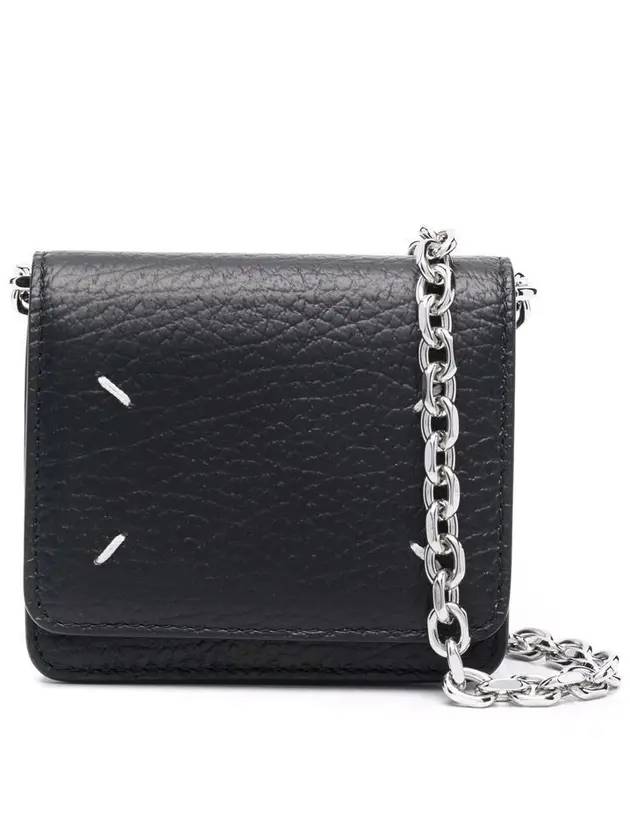 Grain Leather Chain Card Wallet Black - MAISON MARGIELA - BALAAN.