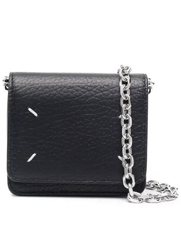 Grain Leather Chain Card Wallet Black - MAISON MARGIELA - BALAAN 1