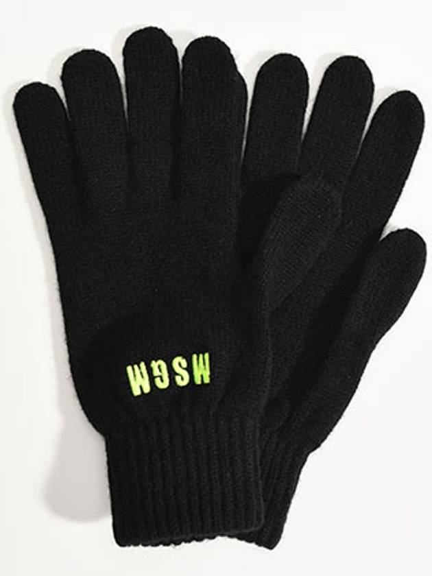 Embroidered Micro Logo Wool Gloves Black - MSGM - BALAAN 3