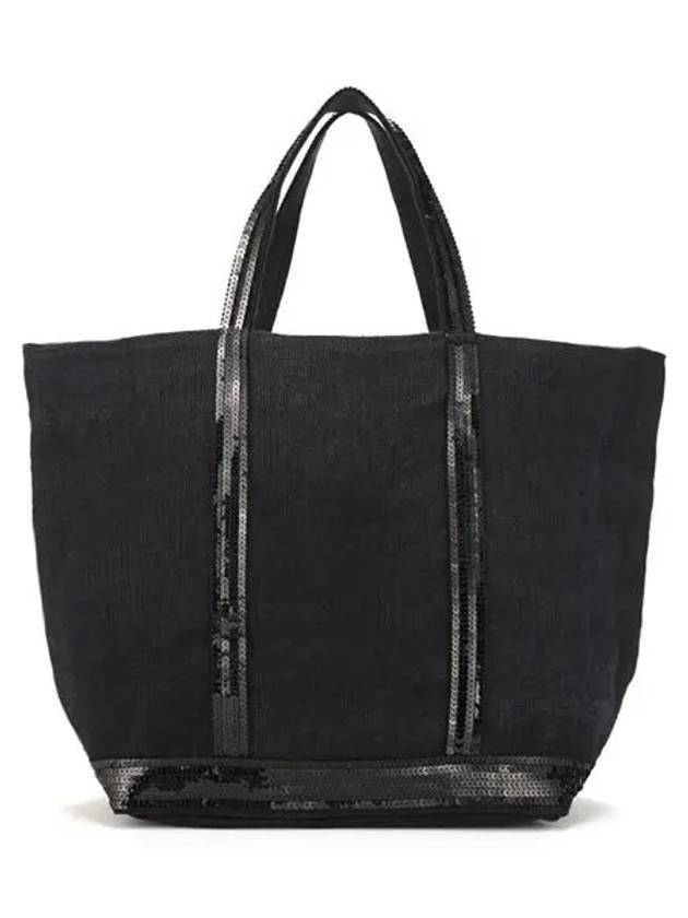 Cabas Linen Sequined Medium Tote Bag Black - VANESSA BRUNO - BALAAN 3