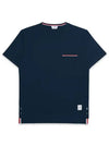 Men's Medium Weight Jersey Tipped Pocket Crewneck Short Short Sleeve T-Shirt Navy - THOM BROWNE - BALAAN 3