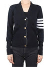 Milano Stitch 4 Bar Classic V Neck Fine Merino Wool Cardigan Navy - THOM BROWNE - BALAAN 2