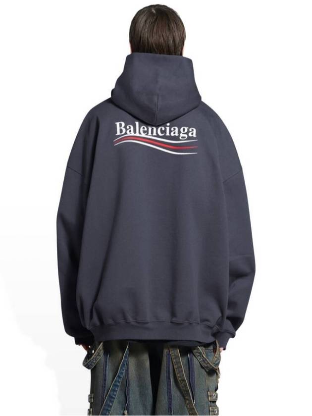 S Men Political Embroidery Logo Large Fit Hooded Sweatshirt Gray - BALENCIAGA - BALAAN 3