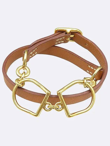 Brown leather gold plated women s T2 bracelet - HERMES - BALAAN 1