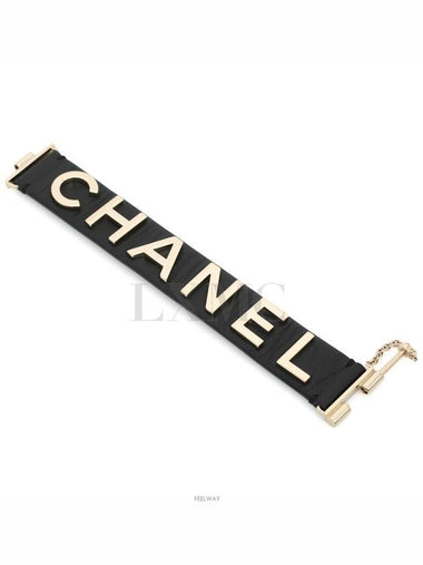 Gabrielle black gold logo leather bracelet bangle - CHANEL - BALAAN 1