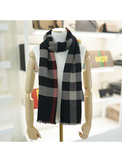 Check Wool Silk Scarf Black - BURBERRY - BALAAN 2